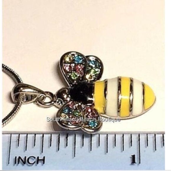 Silver Crystal Bumble Bee Necklace Multicolor 18" - Picture 7 of 8